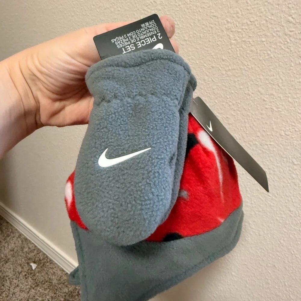 Nike Kids Red and Gray Fleece Hat